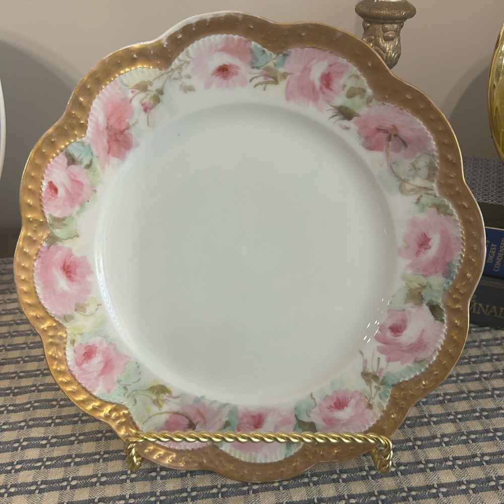 Floral Gold Hand Painted, Stamped Plate, France
